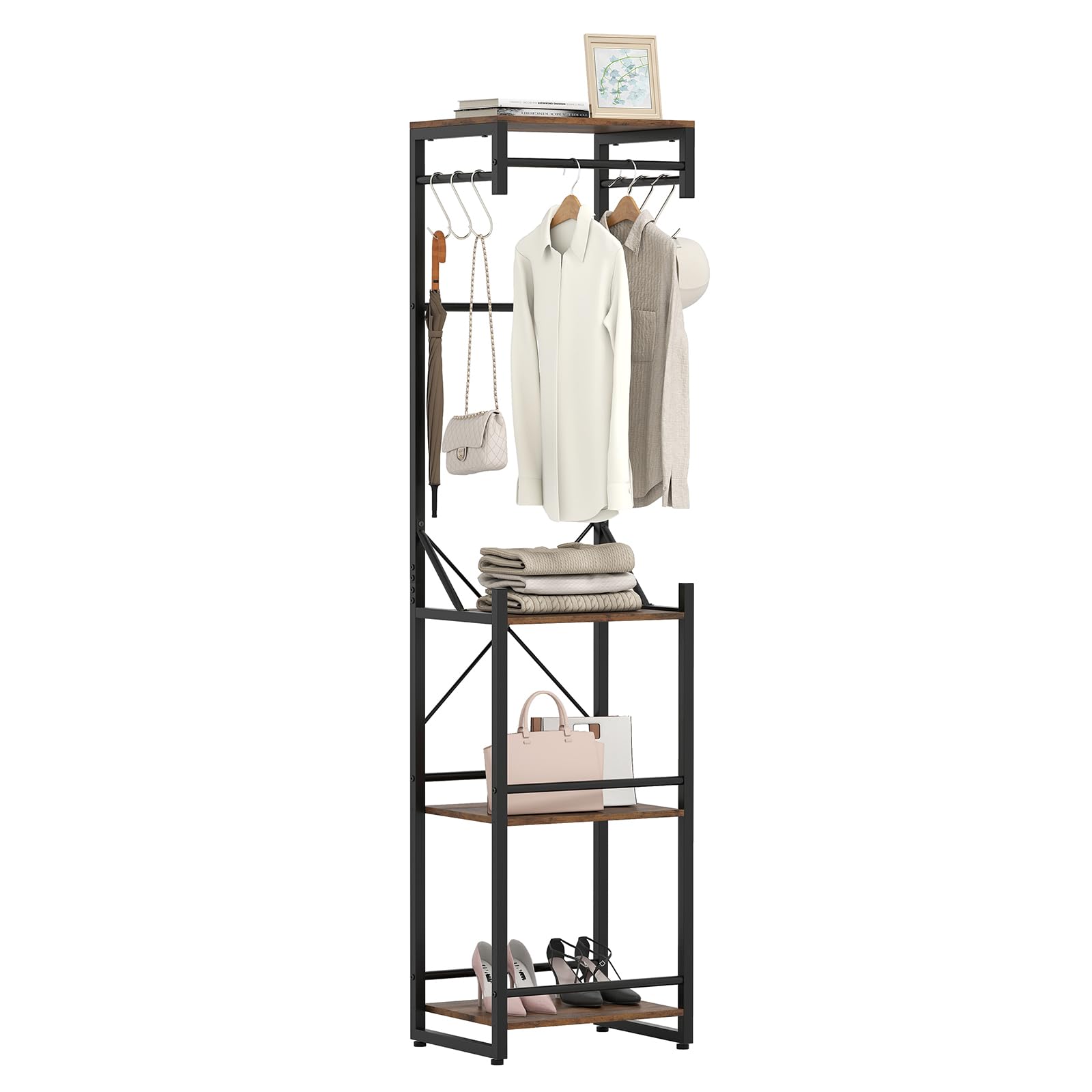 Tangkula Industrial Narrow Coat Rack Freestanding